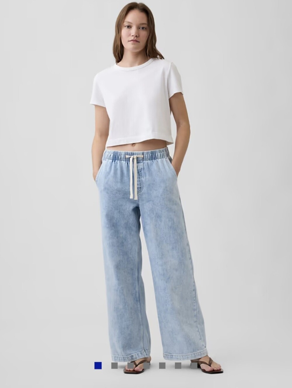 GAP High Rise Pull-on Wide Leg Drawstring Jeans Light Wash